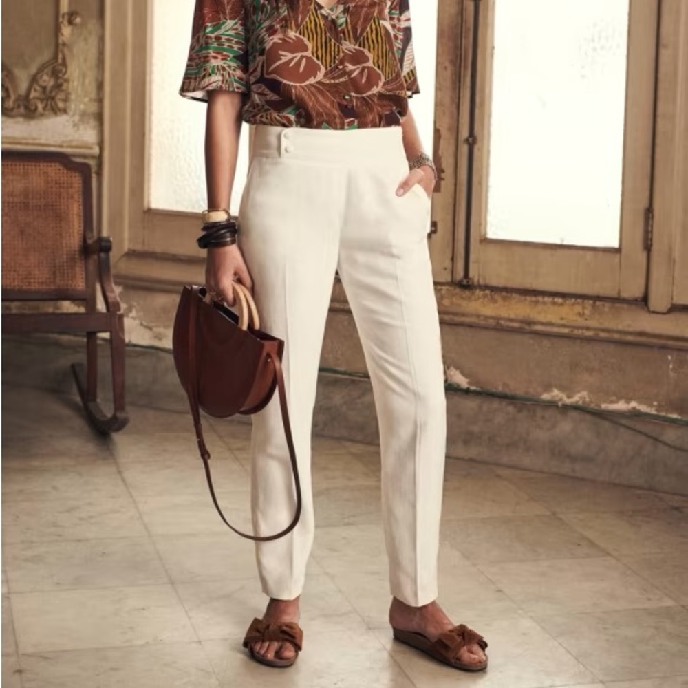 Sezane Georges White Linen Trousers